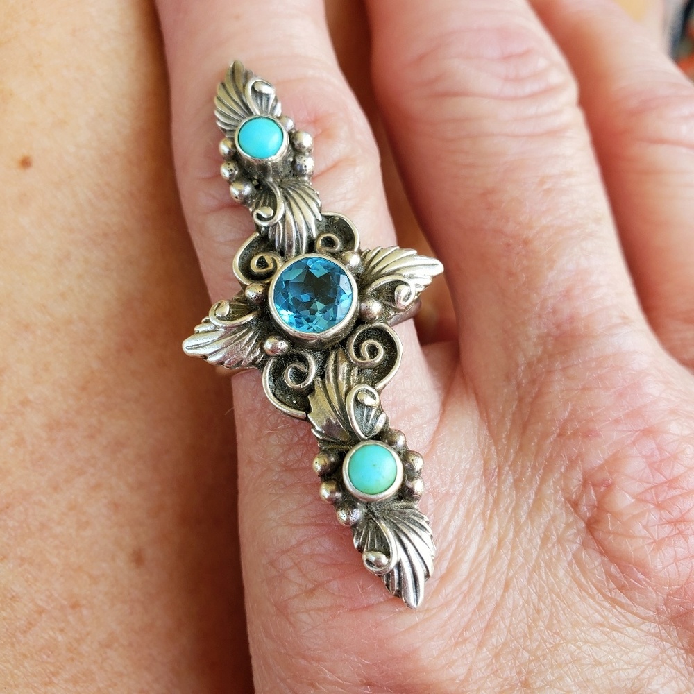 🥰 SALE  North/ South VINTAGE STERLING .925 TURQUOISE W / BLUE TOPAZ